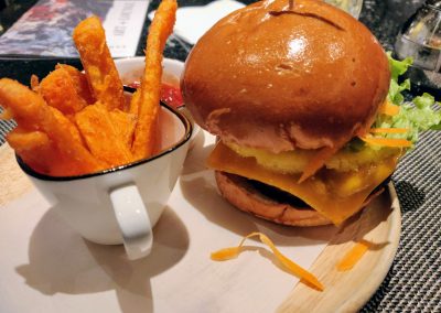 Beyond Meat Burger with Sweet Potato Fries